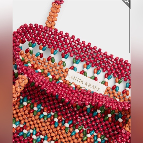 BNWT Colourful Wooden Bead Bag by Antik Kraft - Picture 2 of 11